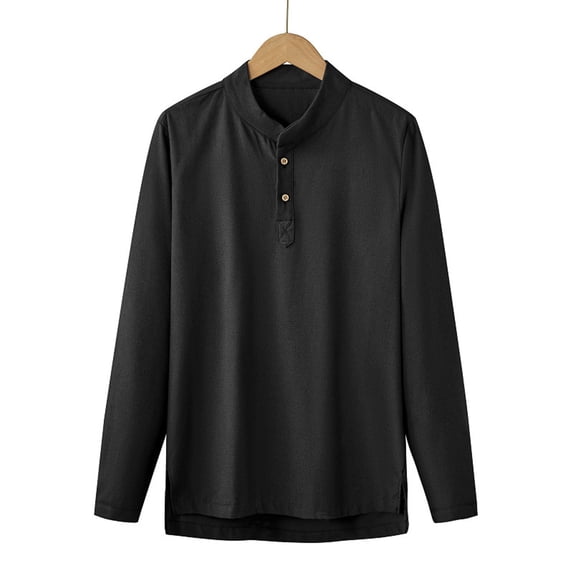 asjyhkr Plus Size Linen Shirts for Men Long Sleeve Crew Neck Button down Hiking Beach Vacation Shirts,M-5XL