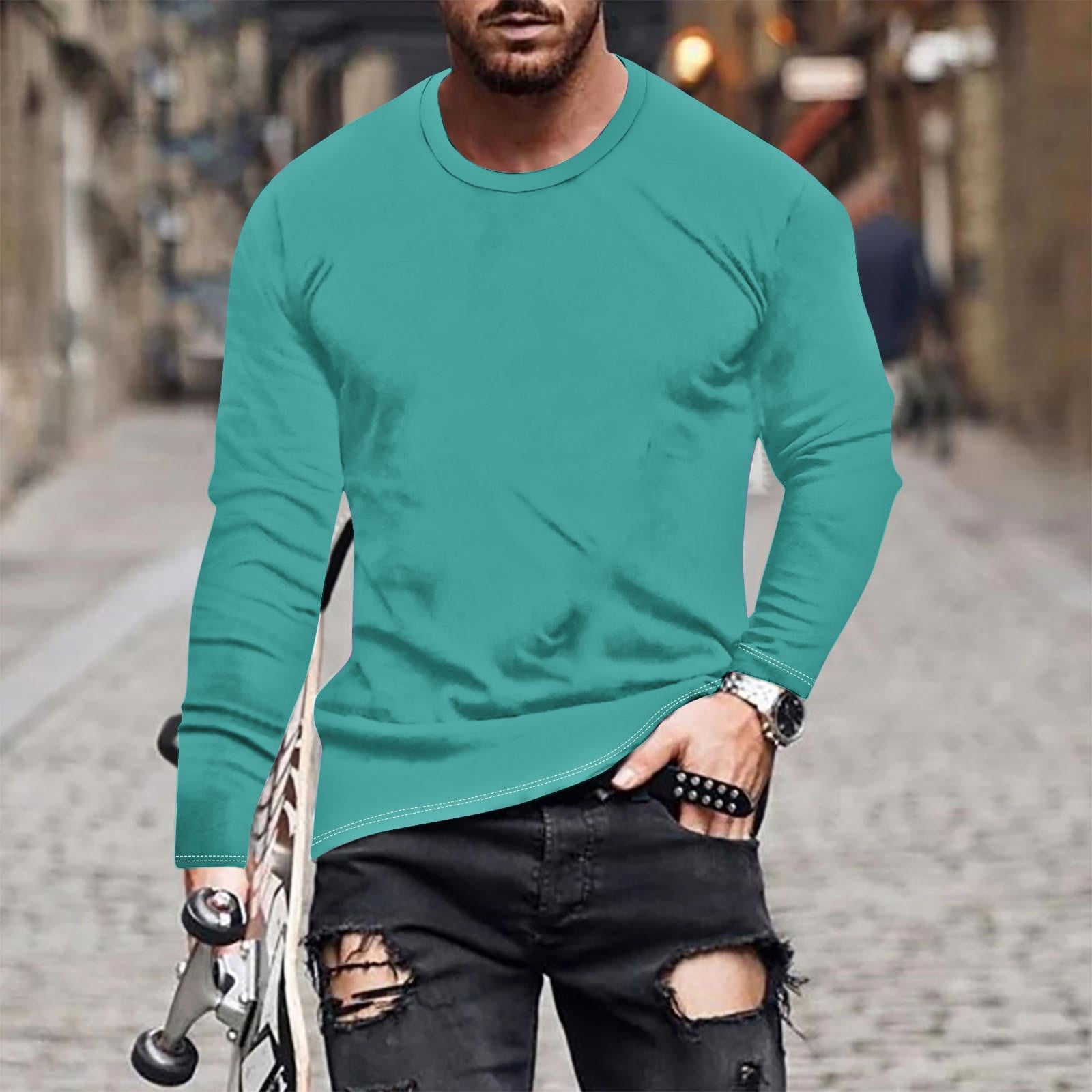 Men's Plus Size Textured Long Sleeve Casual T-Shirt