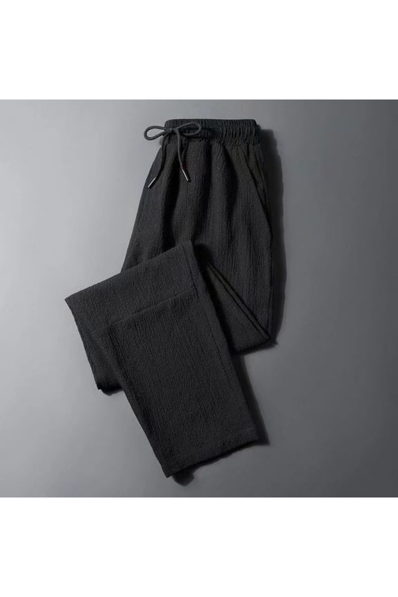 Plus Size Men Casual Pants Wide Leg Breathable Elastic Drawstring Summer Pants with Pockets,M-5XL