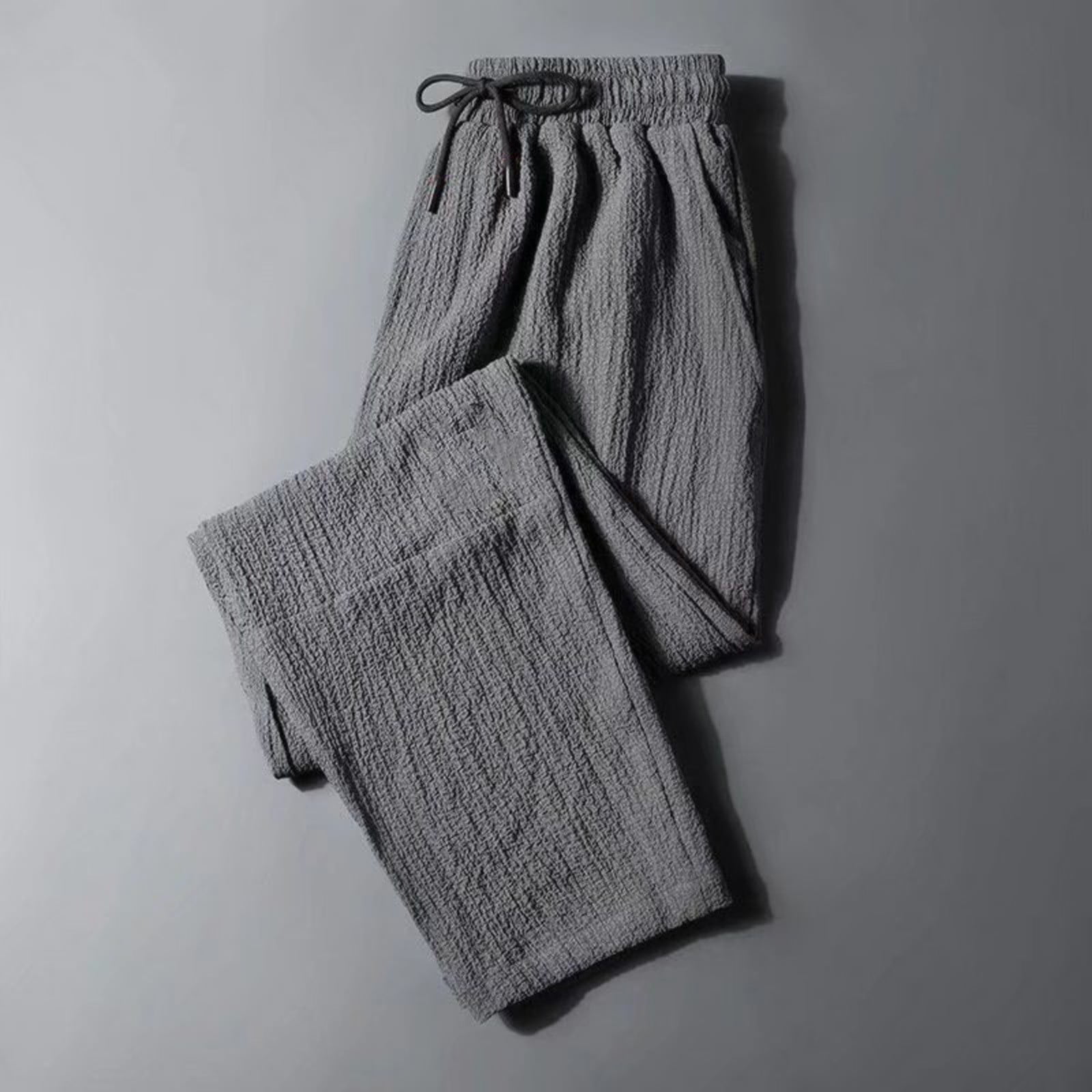 Plus Size Men Casual Pants Wide Leg Breathable Elastic Drawstring Summer Pants with Pockets,M-5XL