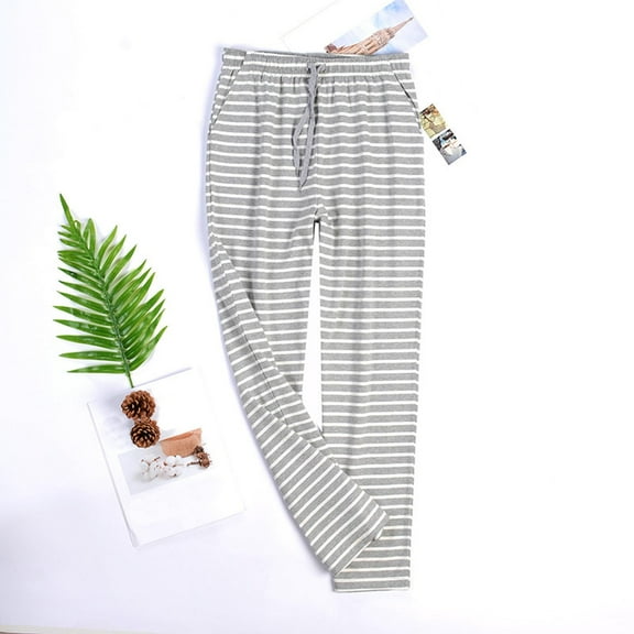 asjyhkr Plus Size Men Lounge Pants Striped Elastic Drawstring Breathable Home Pants with Pockets,L-4XL