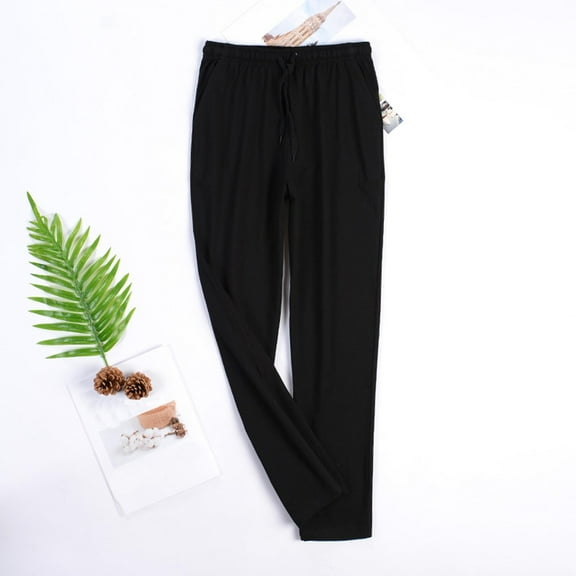 asjyhkr Plus Size Men Sleep Pants Lightweight Elastic Drawstring Home Pajama Pants with Pockets,L-4XL