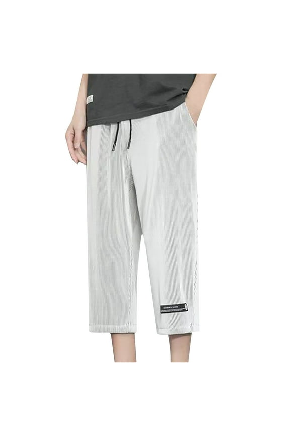 Plus Size Mens Capri Pants Breathable Quick Drying Elastic Waist Drawstring with Pockets,M-5XL