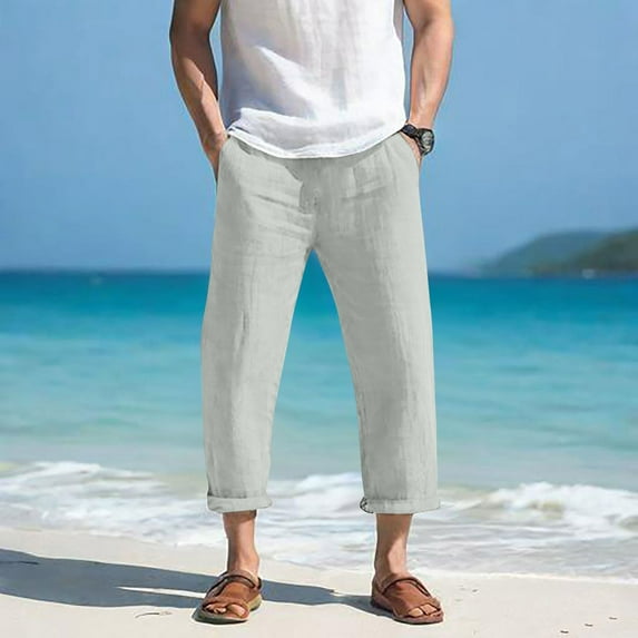 asjyhkr Plus Size Mens Capri Pants Drawstring Elastic Waist Outdoor Beach Casual Pants with Pockets,S-5XL
