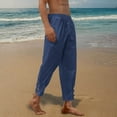 thumbnail image 1 of asjyhkr Plus Size Mens Capri Pants Linen Drawstring Elastic Waist Casual Hiking Pants with Pockets,M-5XL, 1 of 7