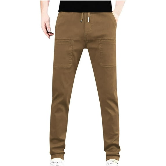 asjyhkr Plus Size Mens Cargo Pants Drawstring Elastic Waist Stretch Outdoor Work Vacation Pants with Pockets,Xs-5XL