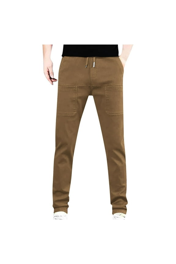 Plus Size Mens Cargo Pants Drawstring Elastic Waist Stretch Outdoor Work Vacation Pants with Pockets,Xs-5XL