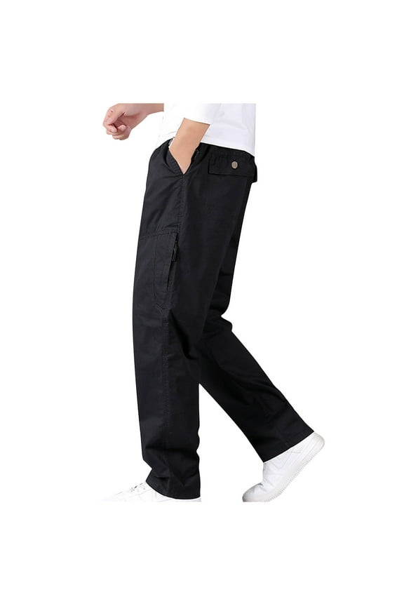 Plus Size Mens Cargo Pants Elastic Waist Casual Loose Breathable Solid Color Hiking Camping Pants with Multi Pockets,Size L-6XL