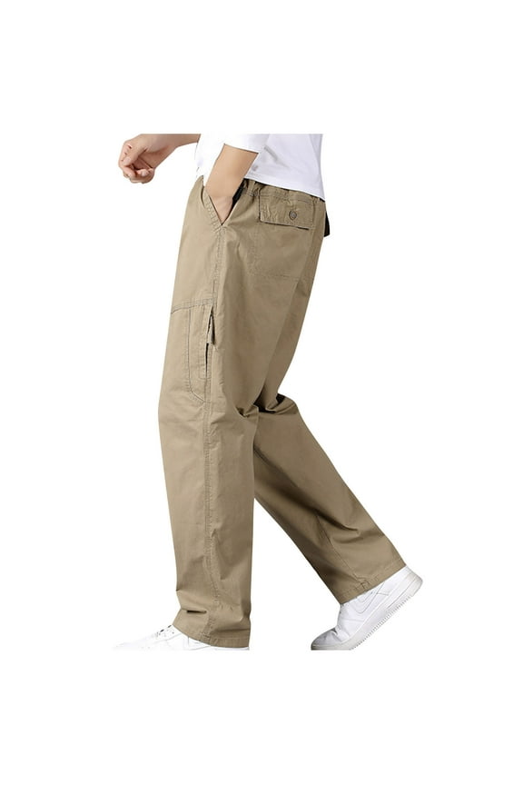 Plus Size Mens Cargo Pants Elastic Waist Casual Loose Breathable Solid Color Hiking Camping Pants with Multi Pockets,Size L-6XL