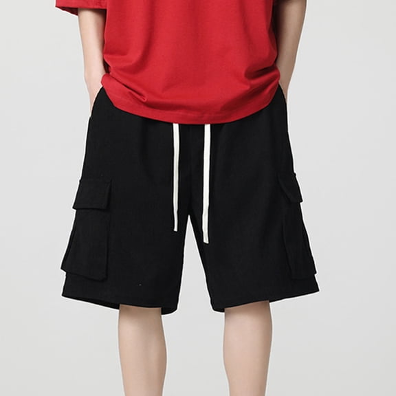 asjyhkr Plus Size Mens Cargo Shorts Corduroy Drawstring Elastic Waist Breathable Hiking Work Shorts with Multi Pockets,M-4XL