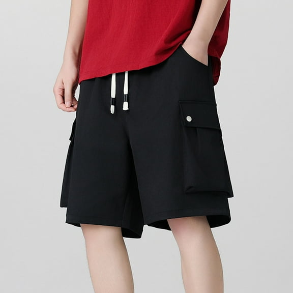 asjyhkr Plus Size Mens Cargo Shorts Corduroy Drawstring Elastic Waist Breathable Hiking Work Shorts with Multi Pockets,M-4XL