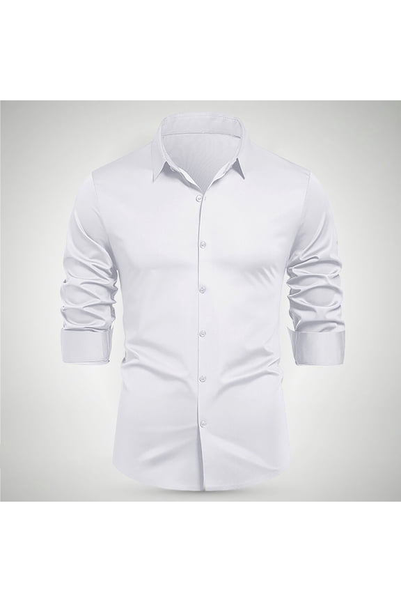 Plus Size Mens Dress Shirts Long Sleeve Button Lapel Shirts Casual Breathable Solid Color Work Business Tops,M-4XL