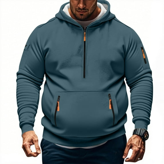 asjyhkr Plus Size Mens Hoodies Zipper Crew Neck Hooded Long Sleeve Pullover Solid Color Casual Thermal Breathable Workout Gym Hiking Sweatshirts with Pockets,S-5XL