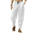 thumbnail image 1 of asjyhkr Plus Size Mens Linen Pants Elastic Waist Drawstring Jogger Solid Color Casual Loose Hiking Workout Pants with Pockets,Size M-5XL, 1 of 6