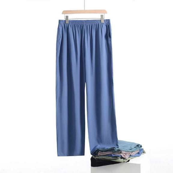 asjyhkr Plus Size Mens Pajama Pants Elastic Waist Wide Leg Home Lounge Outdoor Pants with Pockets,XL-4XL