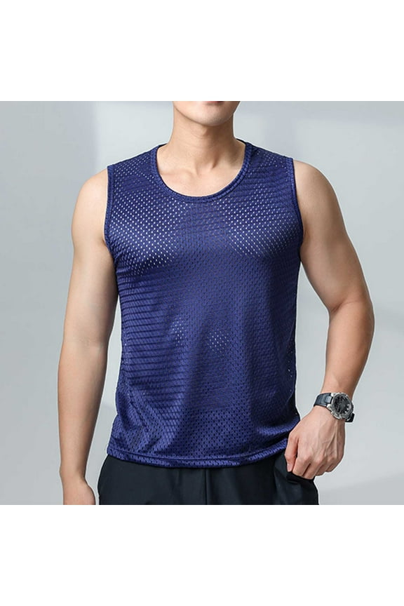 Plus Size Mens Running Tank Tops Mesh Quick Drying Crew Neck Sleeveless Basketball Workout Shirts,L-5XL