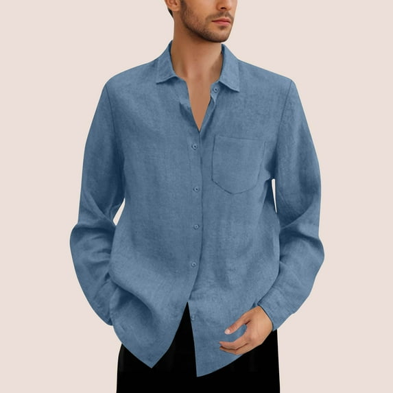asjyhkr Plus Size Mens Shirts Button Lapel Long Sleeve Cardigan Solid Color Casual Breathable Hiking Vacation Beach Tops with Pocket,M-5XL