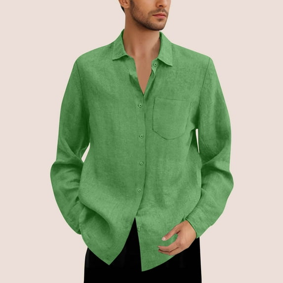 asjyhkr Plus Size Mens Shirts Button Lapel Long Sleeve Cardigan Solid Color Casual Breathable Hiking Vacation Beach Tops with Pocket,M-5XL