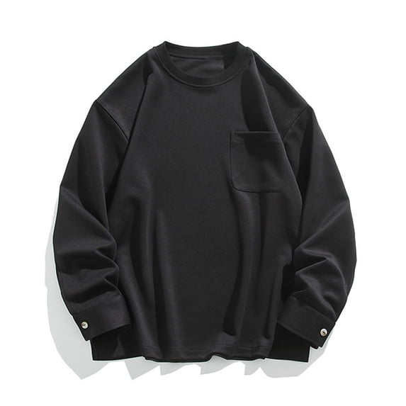 asjyhkr Plus Size Mens Shirts Crew Neck Long Sleeve Pullover Solid Color Casual Breathable Workout Gym Running Tops with Pocket,M-5XL