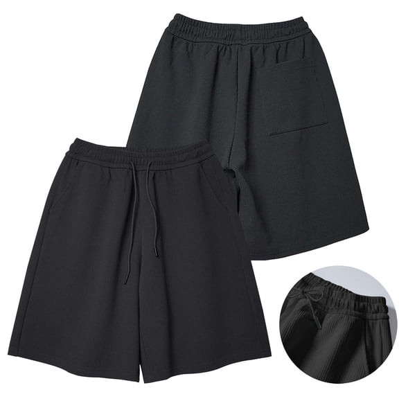 asjyhkr Plus Size Mens Shorts Casual Ribbed Knit Breathable Drawstring Elastic Waist Lounge Shorts with Pockets,M-5XL