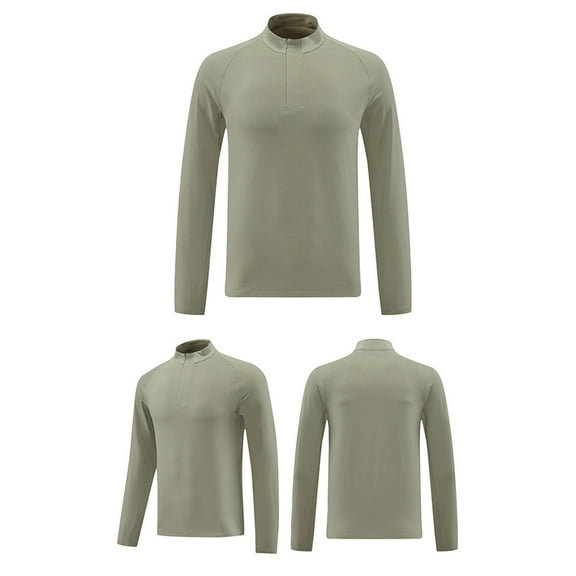 asjyhkr Plus Size Mens Undershirts Zipper Crew Neck Long Sleeve Pullover Solid Color Breathable Casual Outdoor Running Gym Workout Tops,S-4XL