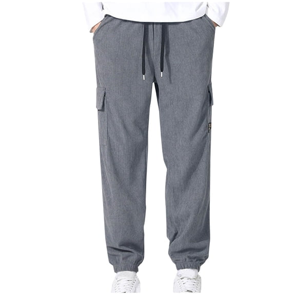 asjyhkr Plus Size Sweatpants for Men Corduroy Elastic Waist Drawstring Jogger Loose Casual Workout Gym Running Pants with Pockets,Size M-5XL