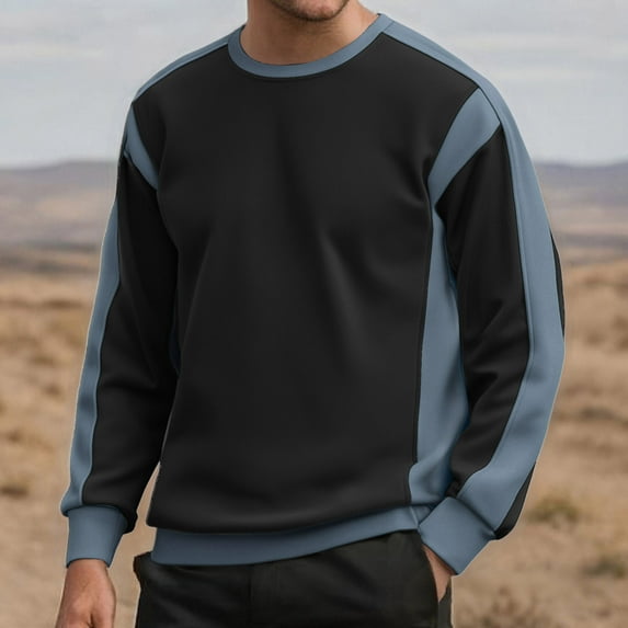 asjyhkr Plus Size Sweatshirts for Men Long Sleeve Crew Neck Pullover Color Block Breathable Casual Gym Workout Hiking Tops,M-5XL
