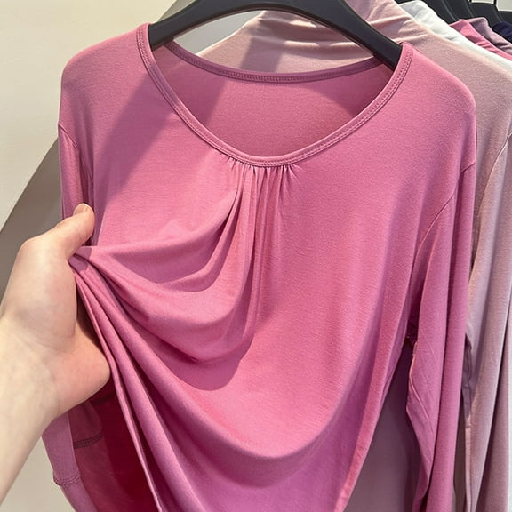 asjyhkr Plus Size Women Blouses Long Sleeve Crew Neck Pajama Tops Loose Lightweight Casual Home Sleepwear Solid Color Undershirts,L-4XL