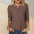 thumbnail image 1 of asjyhkr Plus Size Womens Blouses 3/4 Sleeve Button Crew Neck Pullover Casual Loose Solid Color Hiking Gym Outdoor Tops,S-5XL, 1 of 6