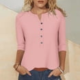 thumbnail image 1 of asjyhkr Plus Size Womens Blouses 3/4 Sleeve Button Crew Neck Pullover Casual Loose Solid Color Hiking Gym Outdoor Tops,S-5XL, 1 of 6