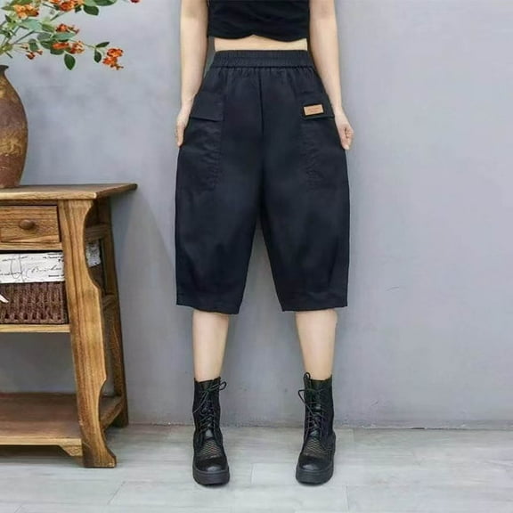 asjyhkr Plus Size Womens Capri Pants High Waist Cargo Pants Hiking Outdoor Work Trousers with Pockets,2XL-5XL