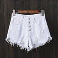 thumbnail image 1 of asjyhkr Jeans Shorts for Women High Waist with Pocket Solid Color Fashion Frayed Edge Ripped Camping Casual Shorts, 1 of 3
