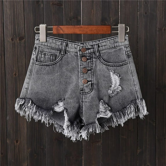 asjyhkr Plus Size Womens Denim Shorts High Rise Summer Ripped Button down Jeans Shorts with Pockets,S-5XL