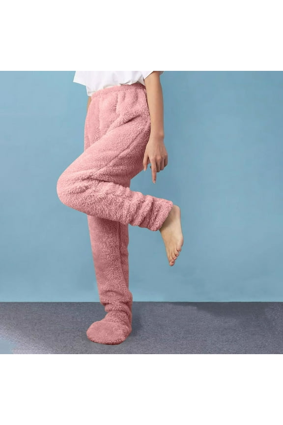 Plus Size Womens Pajama Pants Elastic Waist Fleece Lined Thermal Home Lounge Pants,M-4XL