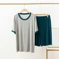 thumbnail image 1 of asjyhkr Plus Size Womens Pajama Sets 2 Piece Color Block Crew Neck Short Sleeve Tops High Waist Shorts Sets Breathable Casual Homewear Outside Wearing Pjs,XL-5XL, 1 of 4