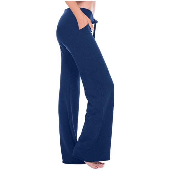 asjyhkr Plus Size Yoga Pants Women Drawstring High Waisted Soft Stretchy Casual Loose Flare Leg Gym Pants with Pocekts(M,Blue)