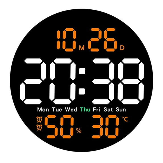 asjyhkr Round Clock Multi-function Remote Control Clock Living Room Wall Clock Home Decoration Digital Electronic Clock Silent Clock Color Screen Clock
