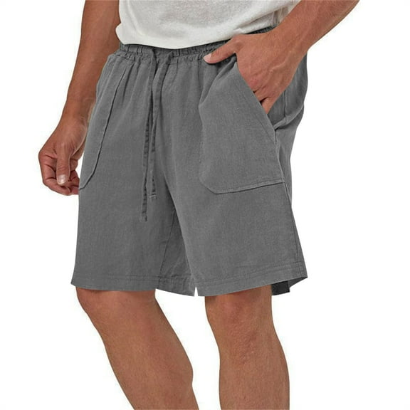 asjyhkr Shorts for Men Cotton Linen Casual Drawstring Elastic Waistband Summer Beach Vacation Shorts with Pockets,S-3XL