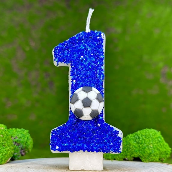 asjyhkr Soccer Birthday Candle 9th Soccer Cake Topper Decor Nine Year Candles Blue Glitter Number 9 for Cupcake Topper Decorations Birthday Party Kids Adults