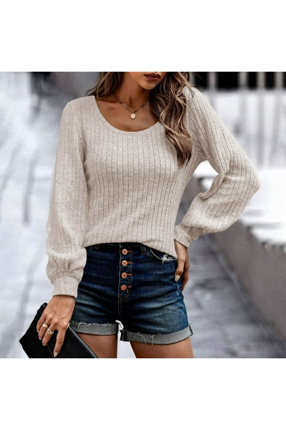 Sweaters for Women Crew Neck Long Sleeve Knit Shirts Casual Loose Thermal Running Gym Workout Fall Winter Sweaters