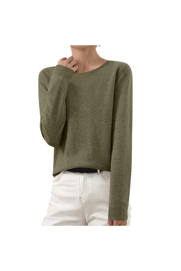 Sweaters for Women Crew Neck Long Sleeve Knit Shirts Thermal Breathable Casual Solid Color Gym Workout Fall Undershirts