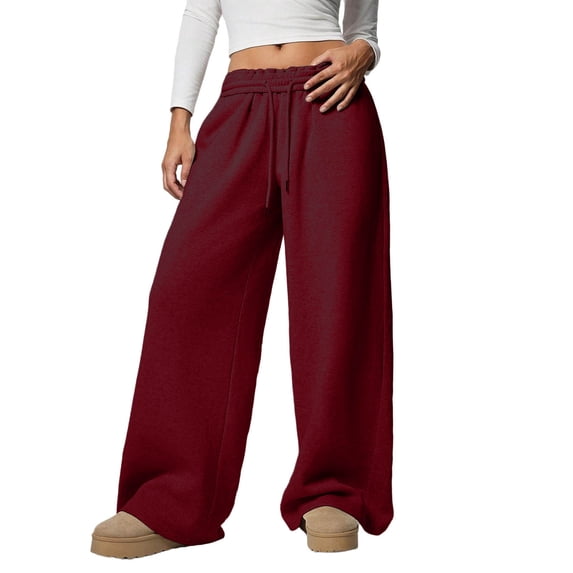 asjyhkr Sweatpants Women Fleece Drawstring High Waist Wide Leg Loose Casual Breathable Solid Color Running Gym Workout Pants with Pockets