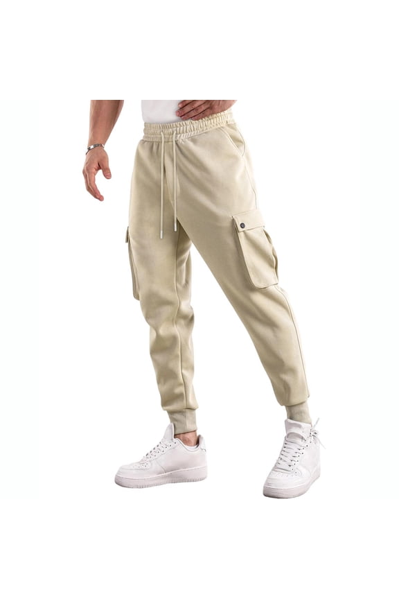 Sweatpants for Men Athletic High Waist Casual Outdoor Activewear Relaxed Drawstring Running Jogger Trousers(X-Large,Beige)