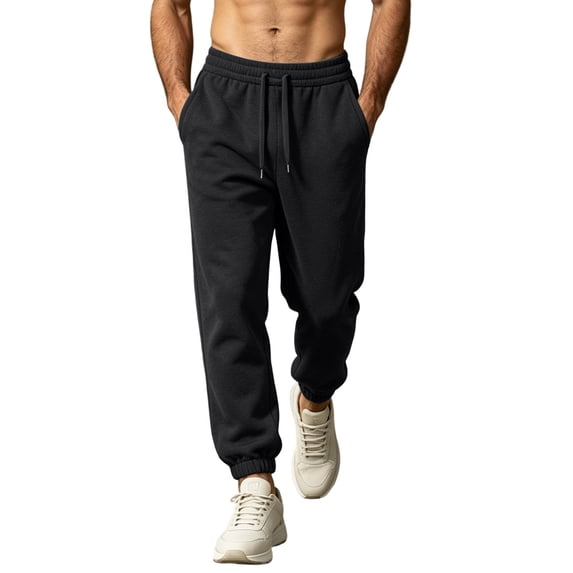 asjyhkr Sweatpants for Men Soft Thick Warm Joggers Daily Athletic Casual Fall Winter Fleece Track Trousers with Pockets(Large,Black)