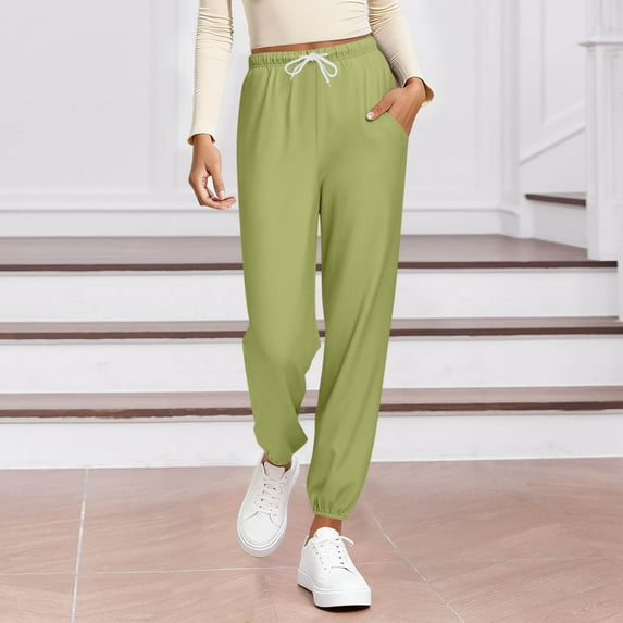 asjyhkr Sweatpants for Women High Waisted Drawstring Elastic Waist Athletic Running Joggers with Pockets