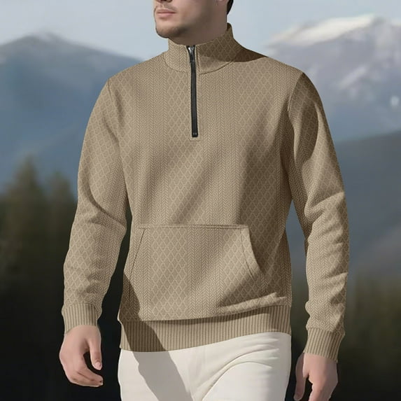asjyhkr Sweatshirts for Men Long Sleeve Zipper Crew Neck Pullover Casual Fashion Solid Color Outdoor Hiking Workout Tops with Pockets