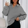 thumbnail image 1 of asjyhkr Sweatshirts for Women Lapel Long Sleeve Pullover Loose Casual Solid Color Breathable Thermal Hiking Gym Workout Tops, 1 of 9