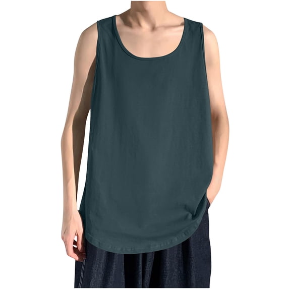 asjyhkr Tank Tops Men Casual Crew Neck Sleeveless Shirts Breathable for Hiking Vacation Beach Summer(S,Army Green)