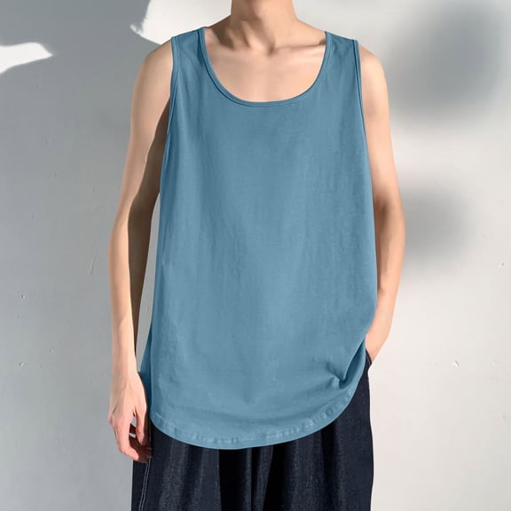 asjyhkr Tank Tops Men Casual Crew Neck Sleeveless Shirts Breathable for Hiking Vacation Beach Summer