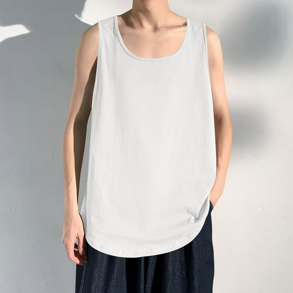 asjyhkr Tank Tops Men Casual Crew Neck Sleeveless Shirts Breathable for Hiking Vacation Beach Summer
